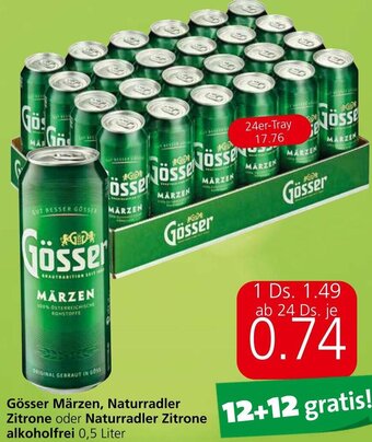 Spar Gösser Märzen, Naturradler Zitrone oder Naturradler Zitrone alkoholfrei 0,5 Liter Angebot