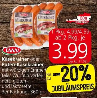 Spar Tann Käsekrainer oder Puten-Käsekrainer 360 g Angebot