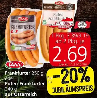 Spar Tann Frankfurter 250 g oder Puten-Frankfurter 240 g Angebot