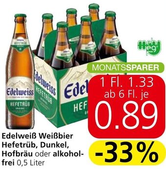 Spar Edelweiß weißbier Hefetrüb, Dunkel, Hofbräu oder Alkoholfrei 0,5 Liter Angebot