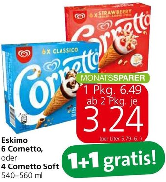 Spar Eskimo 6 Cornetto, oder 4 Cornetto Soft 540-560 ml Angebot