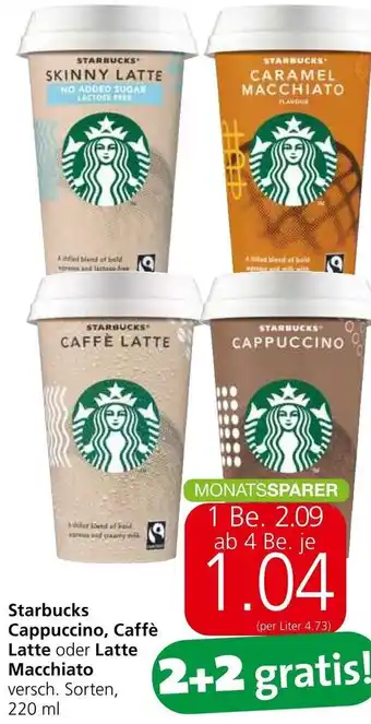 Spar Starbucks Cappuccino, Caffè Latte oder Latte Macchiatto 220 ml Angebot