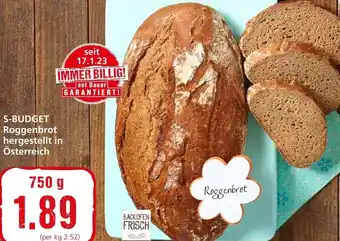Spar S-Budget Roggenbrot hergestellt in Österreich 750 g Angebot