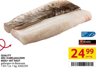 Transgourmet Quality MSC Kabeljauloins 800g+Mit Haut per kg Angebot