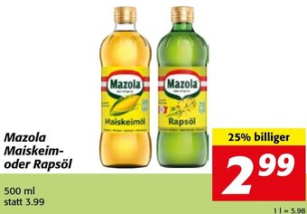 Strasser Markt Mazola Maiskeim- oder Rapsöl 500 ml Angebot