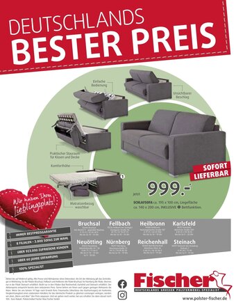 Polstermöbel Fischer Schlafsofa ca. 195 x 100 cm Angebot