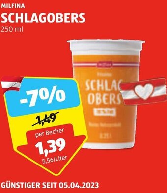 Hofer Milfina Schlagobers 250 ml Angebot