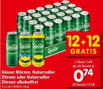 Interspar Gösser Märzen, Naturradler Zitrone oder Naturradler Zitrone alkoholfrei 0,5 Liter Angebot