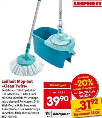 Interspar Leifheit Mop-Set Clean Twist Angebot