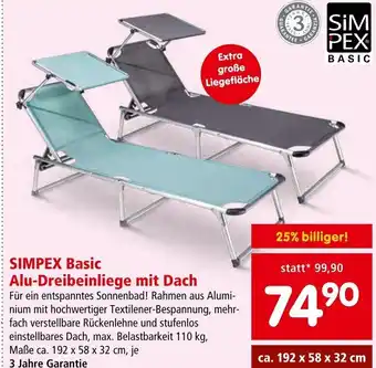 Interspar Simpex Basic Alu-Dreibeinliege mit Dach ca. 192 x 58 x 32 cm Angebot