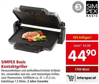 Interspar Simpex Basic Kontaktgriller 1700 Watt Angebot