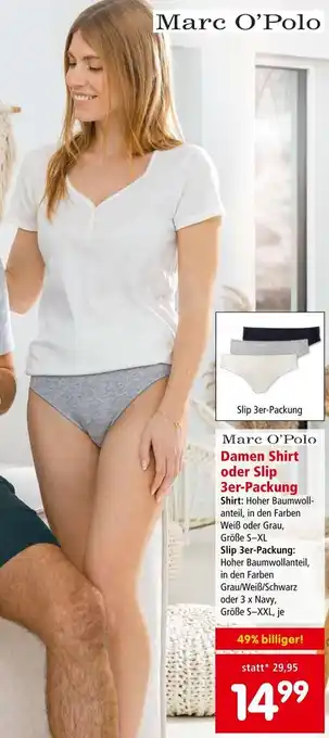 Interspar Marc O'Polo Damen Shirt oder Slip 3er-Packung S-XL Angebot