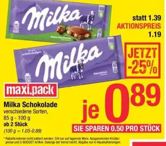 Maximarkt Milka Schokolade 85 g- 100 g Angebot