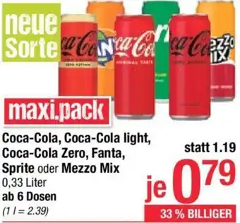 Maximarkt Coca-Cola, Coca-Cola Light, Coca-Cola Zero, Fanta, Sprite oder Mezzo Mix 0,33 Liter Angebot