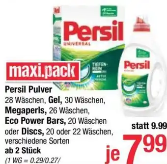 Maximarkt Persil Pulver 28 WC, Gel, 30 WC, Megaperls, 26 WC, Eco Power Bars, 20WC oder Discs 20 oder 22 WC Angebot
