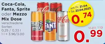 Unimarkt Coca-Cola, Fanta, Sprite oder Mezzo Mix Dose verschiedene Sorten 0,25/0,33 l 1l = 3.96/3.00 Angebot
