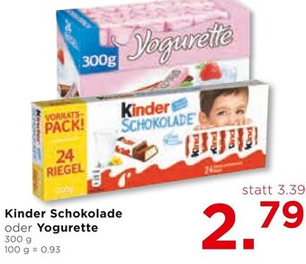 Unimarkt Kinder Schokolade oder Yogurette 300 g Angebot
