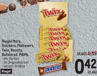 Metro Riegel Mars, Snickers, Maltesers, Twix, Bounty, Balisto od. M&Ms Angebot