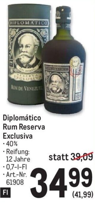 Metro Diplomático Rum Reserva Exclusiva 0,7 l Angebot