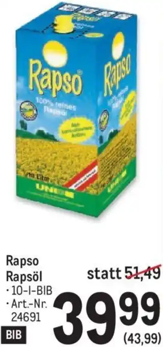 Metro Rapso Rapsöl 10 l Angebot