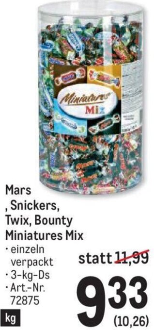 Metro Mars, Snickers, Twix, Bounty Miniatures Mix Angebot