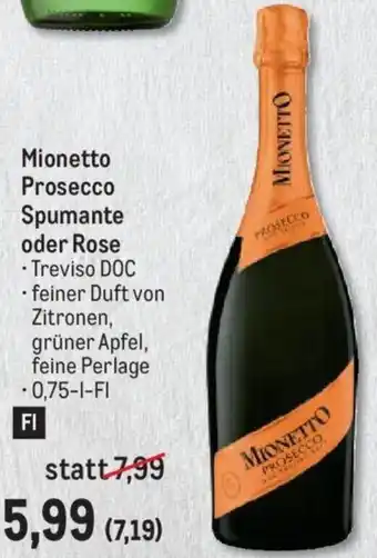 Metro Mionetto Prosecco Spumante oder Rose 0,75 l Angebot