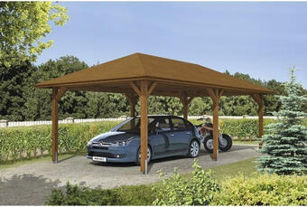 Hornbach Einzelcarport skan holz taunus mit pfostenankern 439x786 cm nussbaum Angebot