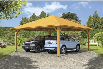 Hornbach Doppelcarport skan holz taunus mit pfostenankern 634x634 cm eiche hell Angebot