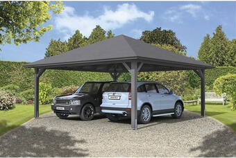 Hornbach Doppelcarport skan holz taunus mit pfostenankern 634x634 cm schiefergrau Angebot