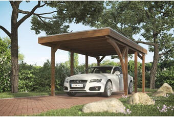 Hornbach Einzelcarport skan holz friesland mit einem einfahrtsbogen und pfostenankern 314x555 cm nussbaum Angebot