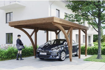 Hornbach Einzelcarport skan holz friesland mit 2 einfahrtsbögen und pfostenankern 314x555 cm nussbaum Angebot