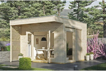 Hornbach Gartenhaus skan holz tokio 2 doppelschalig mit fußboden und ksk-m dachbahn 340x440 cm natur Angebot