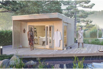 Hornbach Gartenhaus skan holz tokio 4 einschalig mit fußboden und ksk-m dachbahn 402x502 cm natur Angebot