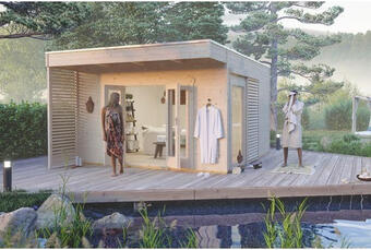 Hornbach Gartenhaus skan holz tokio 4 doppelschalig mit fußboden und ksk-m dachbahn 402x502 cm natur Angebot