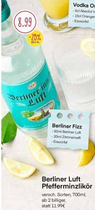 MPreis Berliner Luft Pfefferminzlikör 700ml Angebot