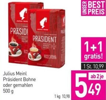 Sutterlüty Julius Meinl Präsident Bohne oder gemahlen 500 g Angebot