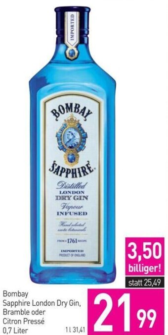 Sutterlüty Bombay Sapphire London Dry Gin, Bramble oder Citron Pressé 0,7 Liter Angebot