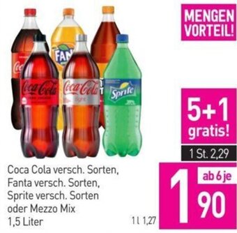 Sutterlüty Coca Cola versch. Sorten, Fanta versch. Sorten, Sprite versch. Sorten oder Mezzo Mix 1,5 Liter Angebot