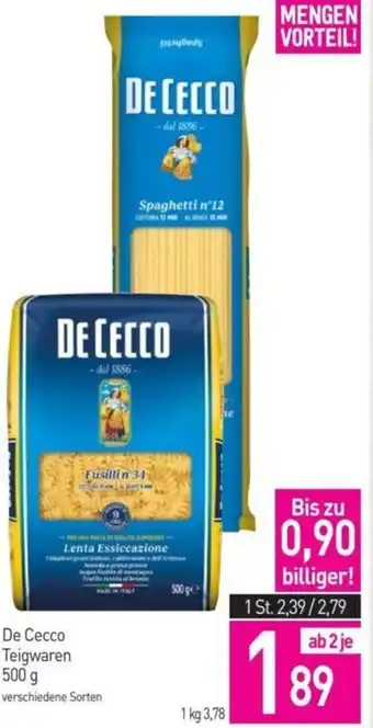 Sutterlüty De Cecco Teigwaren 500 g verschiedene Sorten Angebot