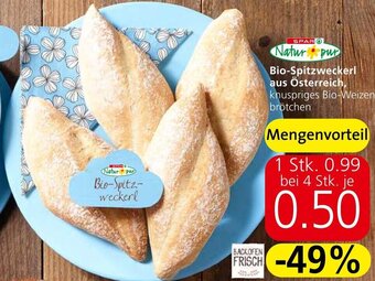 Spar Natur pur Bio-Spitzweckerl aus Österreich, knuspriges Bio-Weizen-brötchen Angebot