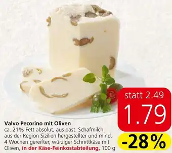 Spar Valvo Pecorino mit Oliven ca. 21% Fett absolut, in der Käse-Feinkostabteilung, 100 g Angebot