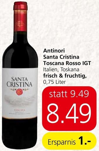 Spar Antinori Santa Cristina Toscana Rosso IGT Italien, Toskana frisch & fruchtig, 0,75 Liter Angebot