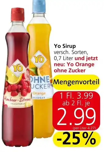 Spar Yo Sirup versch. Sorten, 0,7 Liter und jetzt neu: Yo Orange ohne Zucker Angebot