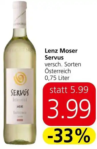 Spar Lenz Moser Servus versch. Sorten Österreich 0,75 Liter Angebot