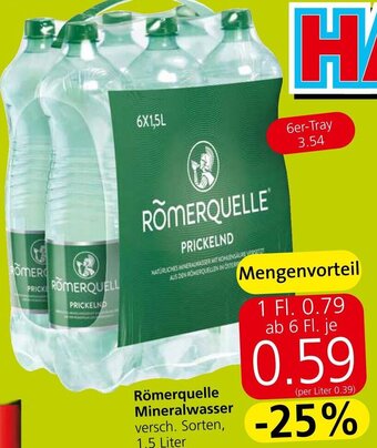 Spar Römerquelle Mineralwasser versch. Sorten, 1,5 Liter Angebot