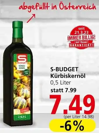 Spar S-BUDGET Kürbiskernöl 0,5 Liter statt 7.99 Angebot