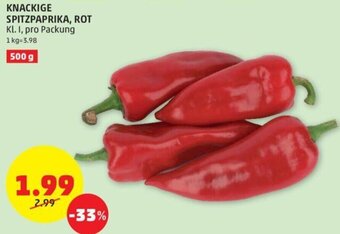 PENNY KNACKIGE SPITZPAPRIKA, ROT Kl. I, pro Packung Angebot