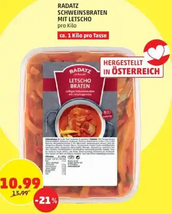 PENNY RADATZ SCHWEINSBRATEN MIT LETSCHO pro Kilo Angebot