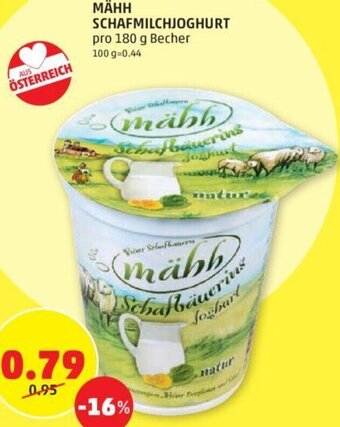 PENNY MÄHH SCHAFMILCHJOGHURT pro 180 g Becher 100 g=0.44 Angebot