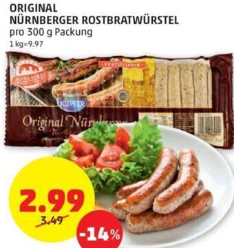 PENNY ORIGINAL NÜRNBERGER ROSTBRATWÜRSTEL pro 300 g Packung Angebot